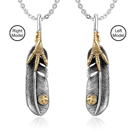 Vintage Titanium Staal Veer Adelaarsklauw Hanger Halsketting Voor Heren Dames Verouderde Roestvrij Stalen Etnische Sieraden