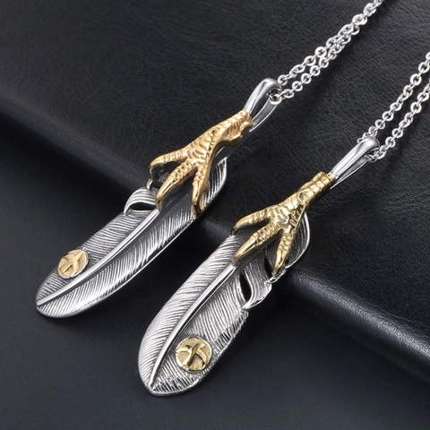 Vintage Titanium Staal Veer Adelaarsklauw Hanger Halsketting Voor Heren Dames Verouderde Roestvrij Stalen Etnische Sieraden