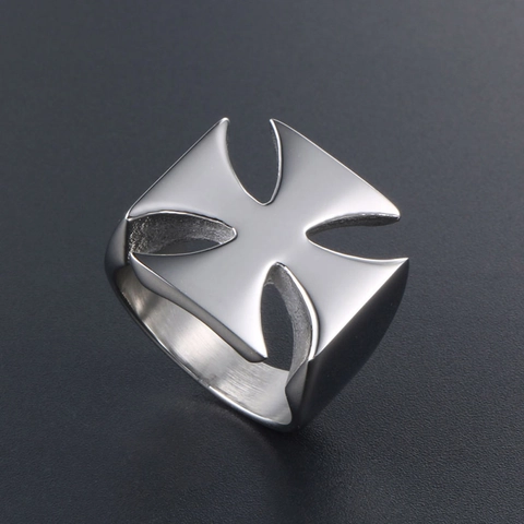 Anello Vintage in Acciaio Inossidabile con Croce di Ferro per Uomo Donna Punk Rock Gotico Croce di Malta Fascia Traforata Gioielli Biker