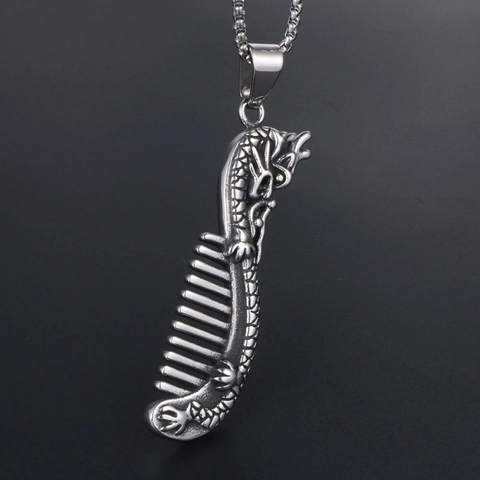 Retro Titanium Steel Dragon Comb Pendant Necklace For Men Chinese Style Vintage Punk Stainless Steel Jewelry Gift
