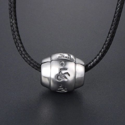 Vintage Titanium Steel Six-Character Mantra Barrel Bead Pendant Necklace For Unisex Retro Polished Stainless Steel Jewelry