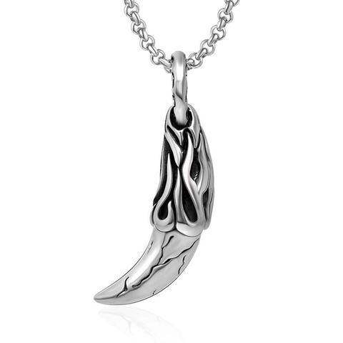 Collana con Ciondolo a Forma di Dente di Lupo Punk Vintage per Uomo Gioielli con Dente di Animale in Acciaio Inossidabile