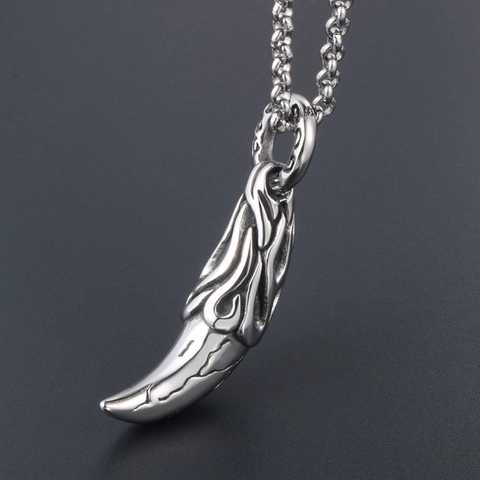 Collana con Ciondolo a Forma di Dente di Lupo Punk Vintage per Uomo Gioielli con Dente di Animale in Acciaio Inossidabile