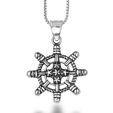 Collana con Ciondolo a Timone in Acciaio Inossidabile Vintage Uomo Stile Nautico Argento Antico Gioielli in Titanio