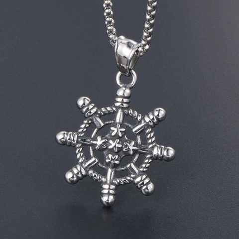 Collana con Ciondolo a Timone in Acciaio Inossidabile Vintage Uomo Stile Nautico Argento Antico Gioielli in Titanio