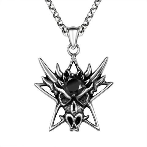 Vintage Gothic Wolf Head Dragon Pendant Necklace For Men Stainless Steel Medallion With Red Black Rhinestone Punk Jewelry Gift