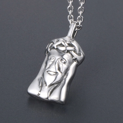 Stainless Steel Jesus Head Pendant Necklace Retro Punk Religious Jewelry Polished Casting Jesus Piece For Men Women Silver Tone