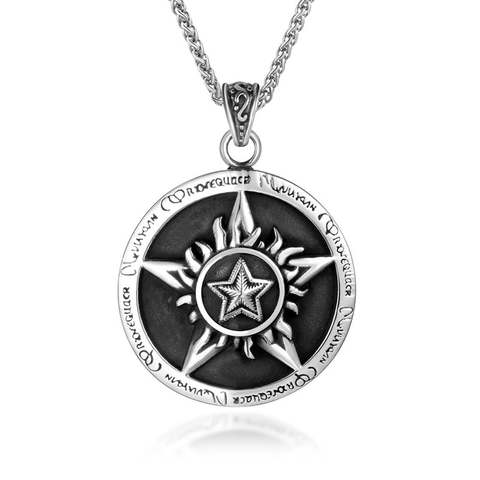 Collana con Ciondolo a Pentagramma in Acciaio Inossidabile Vintage da Uomo Retro Rilievo Fiamma Runa Stella Gioielli