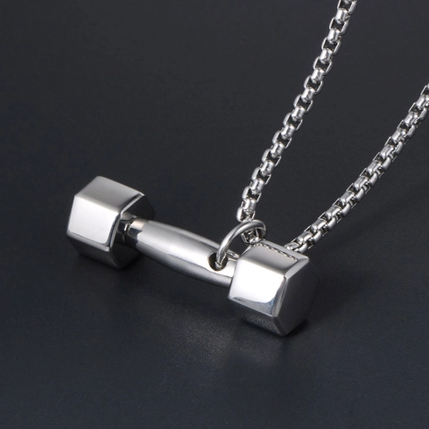 Fitness Dumbbell Pendant Necklace For Men Women Titanium Stainless Steel Sporty Gym Jewelry Dumbbell Necklaces Weightlifting Gift
