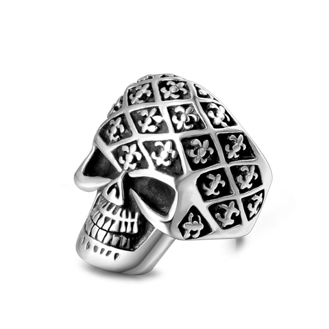 Vintage Punk Gothic Totenkopf Ring Für Herren Titanstahl Fleur De Lis Biker Band Fingerring Hip Hop Retro Schmuck