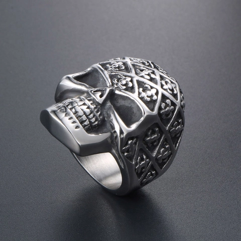 Vintage Punk Gothic Totenkopf Ring Für Herren Titanstahl Fleur De Lis Biker Band Fingerring Hip Hop Retro Schmuck