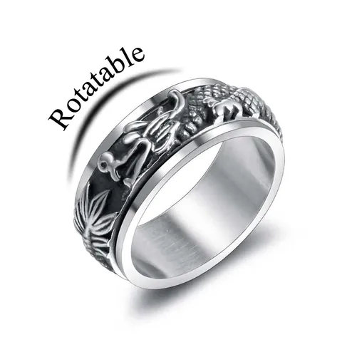 Vintage Chinese Dragon Embossed Spinner Ring Men Titanium Steel Rotatable Stress Relief Hip Hop Punk Jewelry Gift
