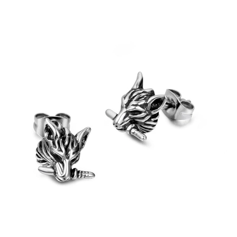 Vintage Gothic Wolf Head Sword Stud Earrings For Men Women Stainless Steel Punk Viking Biker Earring Retro Silver Jewelry
