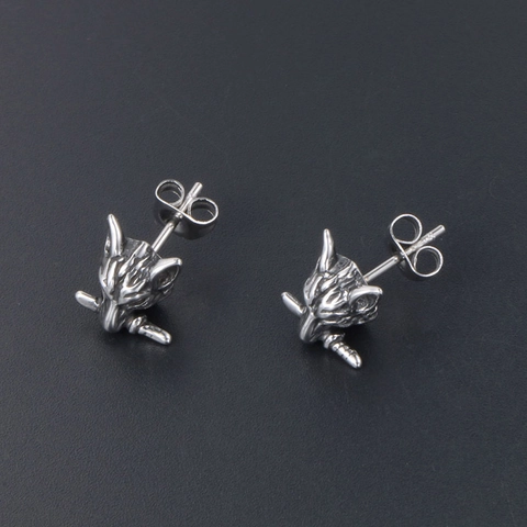 Vintage Gothic Wolf Head Sword Stud Earrings For Men Women Stainless Steel Punk Viking Biker Earring Retro Silver Jewelry