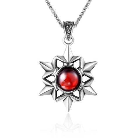 Collana con Pendente a Stella a Otto Punte in Acciaio Inossidabile Vintage per Uomo con Strass Rosso Intarsiato Gothic Punk