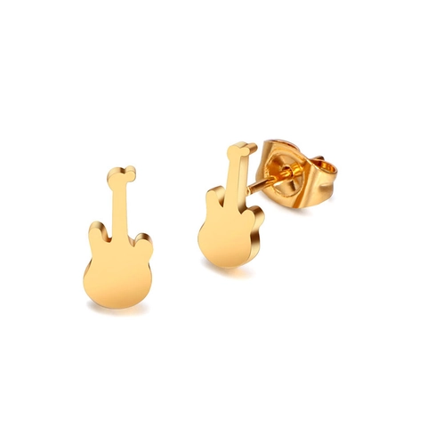 Boucles d'Oreilles Clous Guitare en Acier Inoxydable pour Femmes Hommes Plaqué Or Thème Musique Style Rock Accessoire Bijoux
