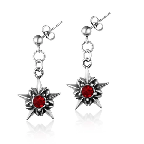 Punk Gothic 316L Roestvrij Staal Octogram Ster Drop Oorknopjes Retro Rode Strass Ingelegd Vintage Sieraden Individuele Oorbel