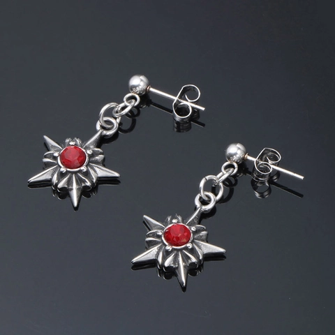 Punk Gothic 316L Roestvrij Staal Octogram Ster Drop Oorknopjes Retro Rode Strass Ingelegd Vintage Sieraden Individuele Oorbel