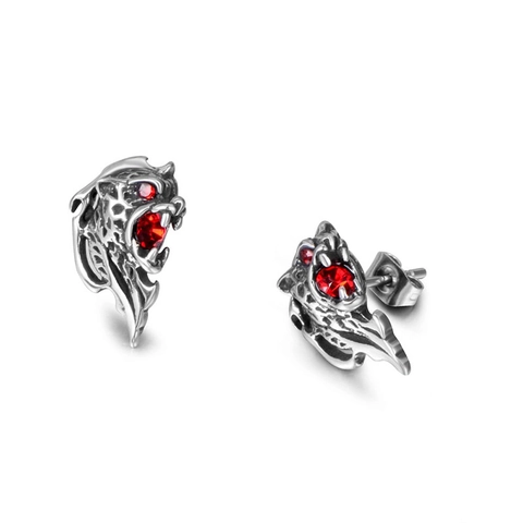 Orecchini Gotici a Forma di Testa di Leone Ruggente per Uomo Donna Vintage Acciaio Inossidabile Strass Testa di Bestia Gioielli Punk