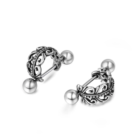 Orecchini a Lobo Vintage in Acciaio Inossidabile a Bilanciere Filigrana Cava Motivo a Volute Gotico Gioielli Unisex