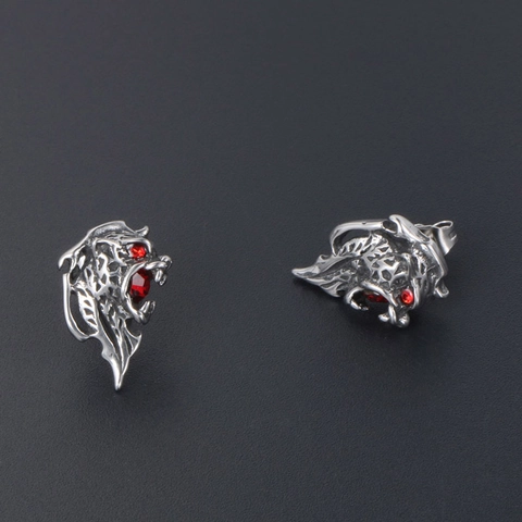 Orecchini Gotici a Forma di Testa di Leone Ruggente per Uomo Donna Vintage Acciaio Inossidabile Strass Testa di Bestia Gioielli Punk