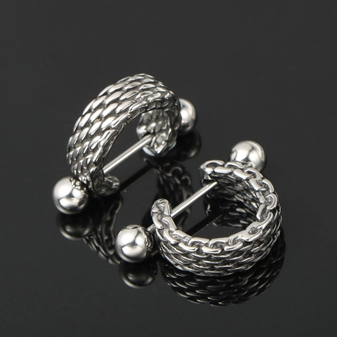 Orecchini a Cerchio in Acciaio Inossidabile Punk Hip Hop Con Trama Intrecciata per Uomo Donna Gioielli Retro Stile Industriale