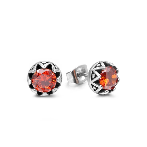 Orecchini a Bottone Retro Corona in Acciaio Inossidabile per Uomo Donna Strass Rotondo Stile Punk Gioielli Argento