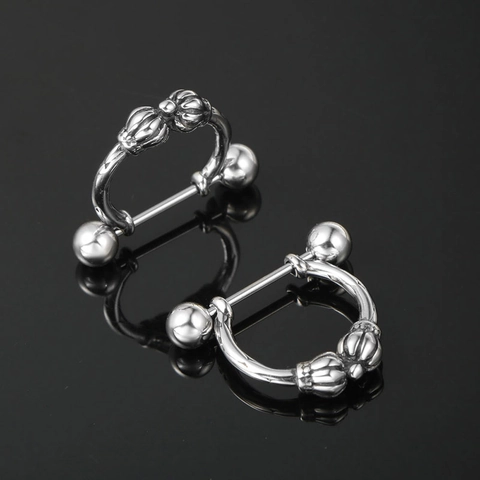 Punk Stainless Steel Nipple Ring Jewelry Retro Crown Barbell Piercing For Women Men Gothic Body Jewelry Accessory