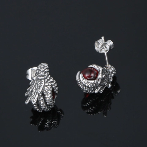 Punk Gothic Dragon Claw Stud Earrings 316L Stainless Steel With Red Black Rhinestone For Men Women Retro Cool Jewelry