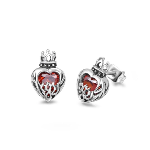 Orecchini a Bottone a Cuore con Corona in Acciaio Inossidabile Vintage per Donna Gioielli Intarsiati in Strass Rosso Nero Punk Gotico Regalo