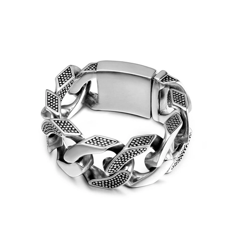 Bracciale da Uomo Pesante in Acciaio Inossidabile a Maglia Cubana Texture Puntinata Retro Catena d'Argento Gioielli Punk per Uomo