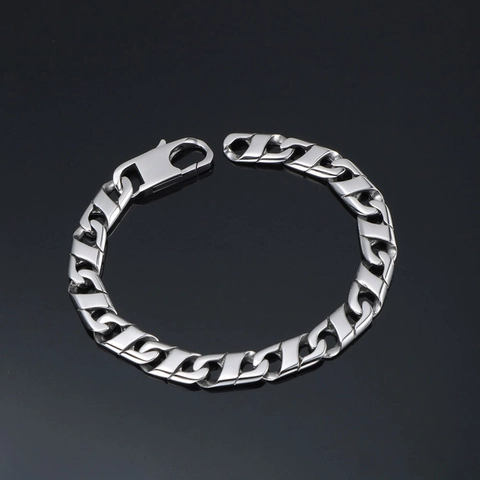 Minimalist Stainless Steel Cuban Link Bracelet For Men Punk Rock Hip Hop Silver Polished Identity Plate Chain Bangle Jewelry