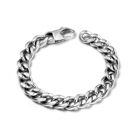 Bracciale a Maglia Cubana in Acciaio al Titanio per Uomo Donna Lucido Punk Hip Hop Minimalista Colore Argento Gioielli