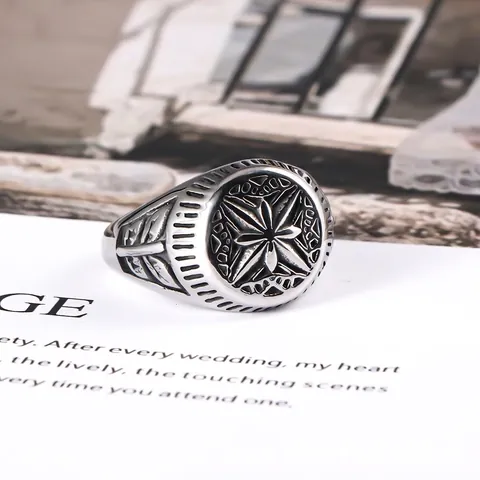 Vintage Stainless Steel Compass Star Signet Ring For Men Women Punk Gothic Biker Fashion Statement Jewelry Finger Ring