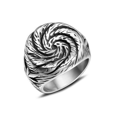 Retro Titanium Steel Spiral Vortex Ring For Men Punk Industrial Style Polished Distressed Band Ring US Size 7-12