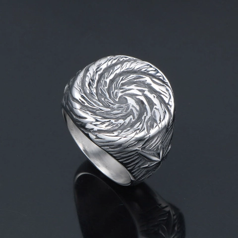 Retro Titanium Steel Spiral Vortex Ring For Men Punk Industrial Style Polished Distressed Band Ring US Size 7-12