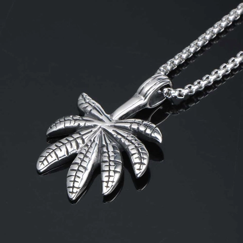 Titanium Steel Leaf Pendant Necklace Vintage Punk Gothic Style Jewelry For Men Women Streetwear Polished Silver Tone Leaf Necklace