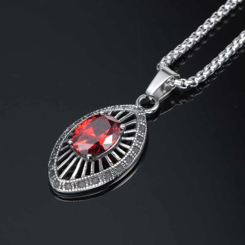 Collana Con Pendente in Zirconia Rossa in Acciaio Inossidabile Vintage Per Donna Maglia Filigrana Goccia Foglia Gioielli Moda Gothic Punk