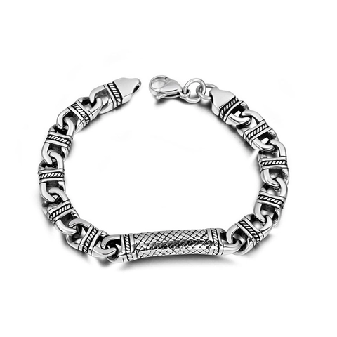 Men Punk Titanium Steel Bracelet With Mesh Texture Retro Heavy Chain Bracelet Bold Polished Bangle For Daily Jewelry