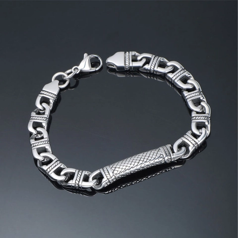 Men Punk Titanium Steel Bracelet With Mesh Texture Retro Heavy Chain Bracelet Bold Polished Bangle For Daily Jewelry