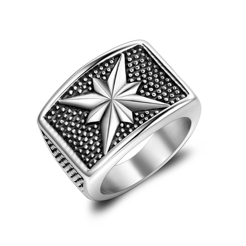 Vintage Punk Titanium Steel Eight-Pointed Star Ring For Men Retro Octagram Compass Signet Band Biker Jewelry Accessory