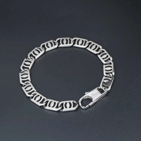 Pulsera de Cadena de Acero de Titanio para Hombre Pulido Doble C Hueco Minimalista Hip Hop Joyería Brazalete Regalo para Niños