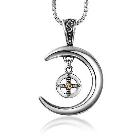 Collana con Pendente Aquila Stella Luna Crescente in Acciaio Inossidabile Vintage Con Strass Gioielli Punk Gotici Regalo