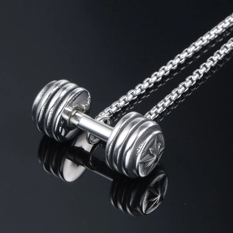 Edelstahl Hantel Anhänger Halskette Für Herren Damen Fitness Sport Stern Gravierte Hantel Halskette Poliert Mode Schmuck