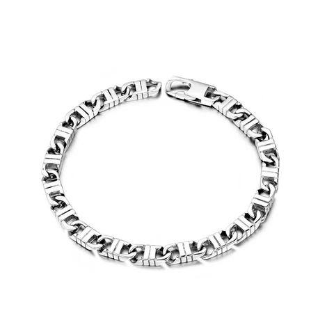 Pulsera de Cadena de Acero Inoxidable Minimalista para Hombre Mujer Pulido Estilo Industrial Geométrico Joyería Plata