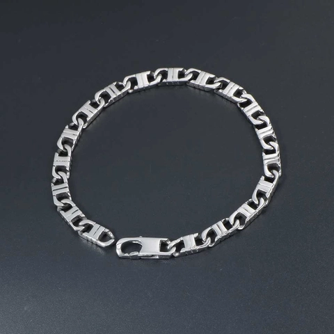 Pulsera de Cadena de Acero Inoxidable Minimalista para Hombre Mujer Pulido Estilo Industrial Geométrico Joyería Plata