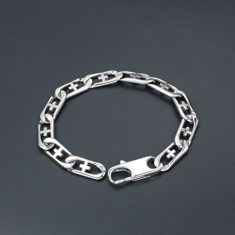 Punk Gothic Titanstahl Kette Armband Mit Hohl Kreuz Design Für Herren Damen Mode Poliert Edelstahl Schmuck