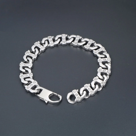 Hip Hop Edelstahl Armband Für Herren Damen Silber Polierte Geometrische Gliederkette Mit Strass Inlay Unisex Schmuck Geschenk