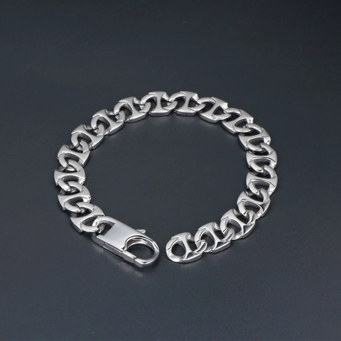 Bracciale Minimalista in Acciaio al Titanio con Maglia a H per Uomo Donna Argento Lucido Catena ad Ancora Geometrica Gioielli Punk Streetwear