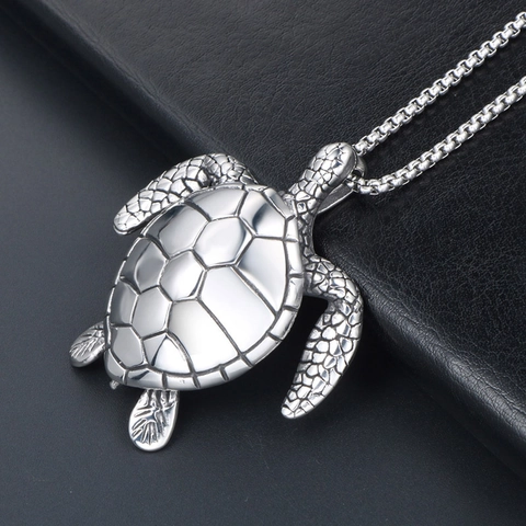 Titanium Steel Sea Turtle Pendant Necklace For Men Women Unisex Animal Style Polished Turtle Charm Jewelry Everyday Gift
